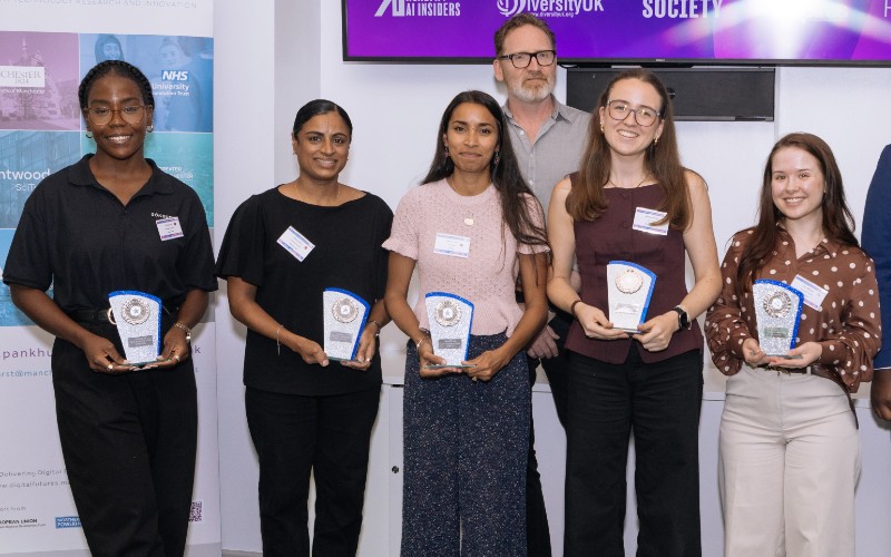Left to right - Elsa Zekeng, Söker Data; Simran Lehal, Balance App; Raveen Tank, InViFlo; Matt Jones, Balance App; Mathilde Lerias, Synkit; Dora Marcec, Gynomics, Alain Christian Mughisha, Gynomics