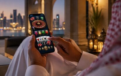 Person using a smartphone with a mobile online casino